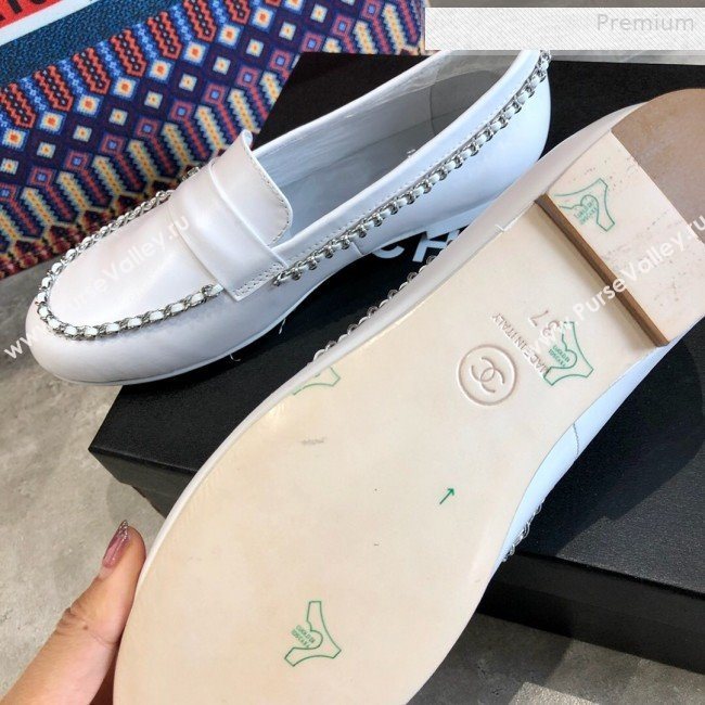 Chanel Lambskin Chain Flat Loafers G35631 White 2020 (DLY-0011032)