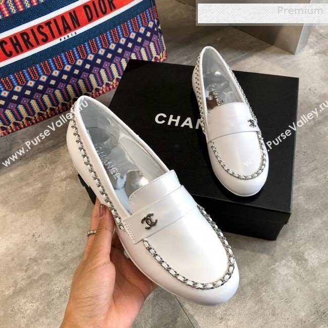 Chanel Lambskin Chain Flat Loafers G35631 White 2020 (DLY-0011032)