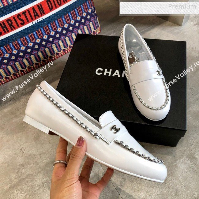 Chanel Lambskin Chain Flat Loafers G35631 White 2020 (DLY-0011032)