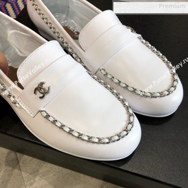 Chanel Lambskin Chain Flat Loafers G35631 White 2020 (DLY-0011032)