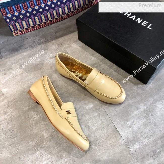 Chanel Lambskin Chain Flat Loafers G35631 Beige 2020 (DLY-0011033)