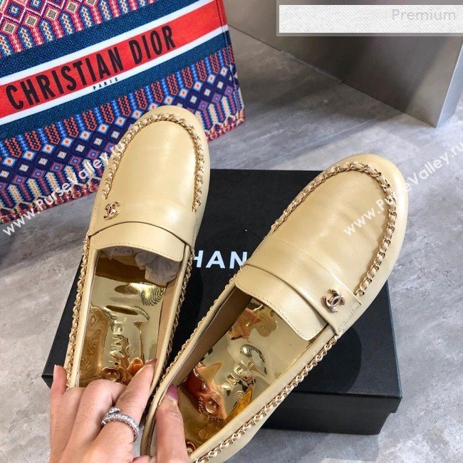 Chanel Lambskin Chain Flat Loafers G35631 Beige 2020 (DLY-0011033)