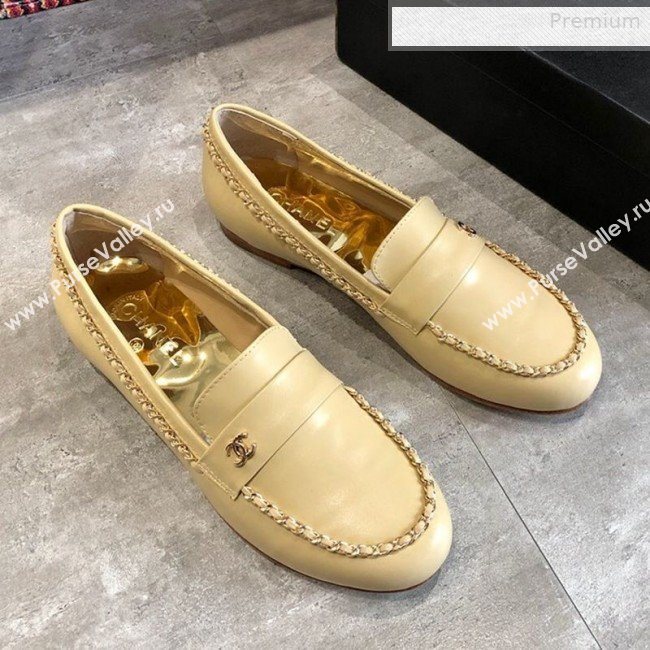 Chanel Lambskin Chain Flat Loafers G35631 Beige 2020 (DLY-0011033)