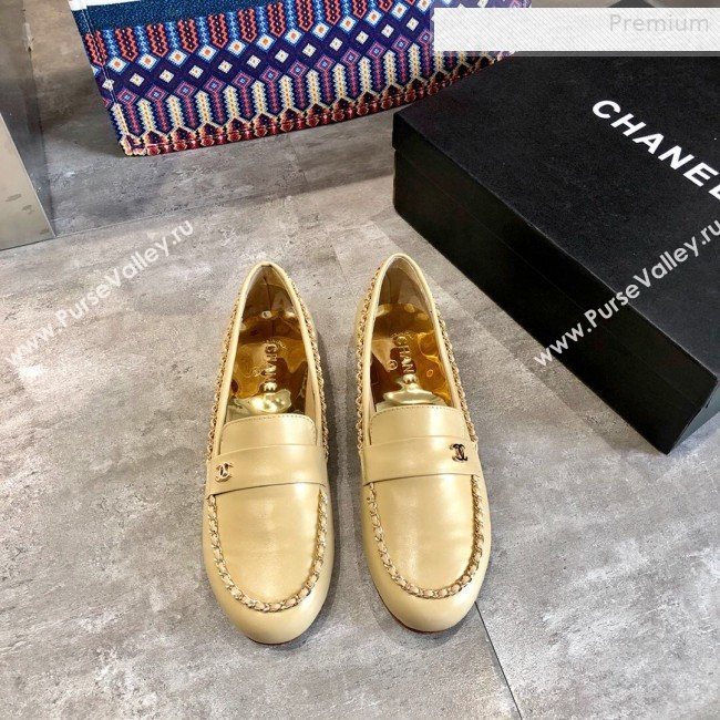 Chanel Lambskin Chain Flat Loafers G35631 Beige 2020 (DLY-0011033)