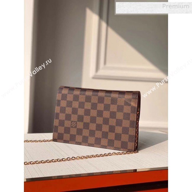 Louis Vuitton Croisette Damier Ebene Canvas Chain Wallet N60287 Pink 2019 (KI-0010705)