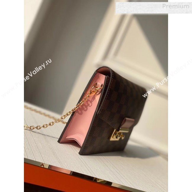 Louis Vuitton Croisette Damier Ebene Canvas Chain Wallet N60287 Pink 2019 (KI-0010705)