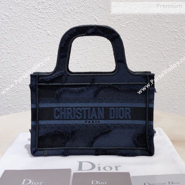 Dior Mini Book Tote Bag in Camouflage Embroidered Canvas Bag Blue 2019 (XXG-0010732)