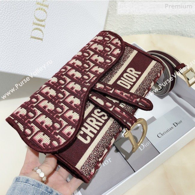 Dior Saddle Burgundy Oblique Canvas Pochette Pouch/Crossbody Bag 2020 (XXG-0010731)