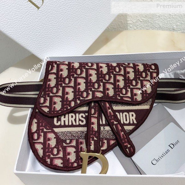 Dior Saddle Burgundy Oblique Canvas Pouch Belt 2020 (XXG-0010737)