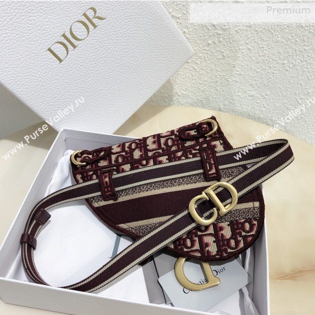 Dior Saddle Burgundy Oblique Canvas Pouch Belt 2020 (XXG-0010737)
