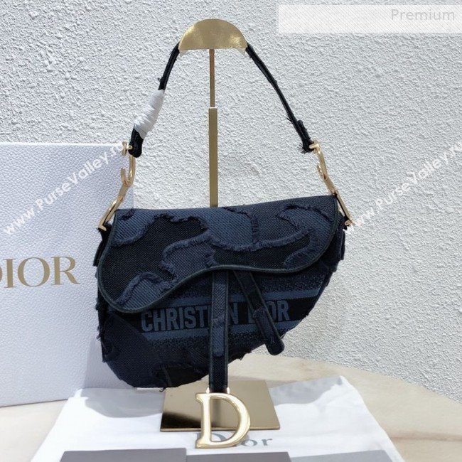 Dior Medium Saddle Bag in Camouflage Embroidered Canvas Bag Blue 2019 (XXG-0010734)