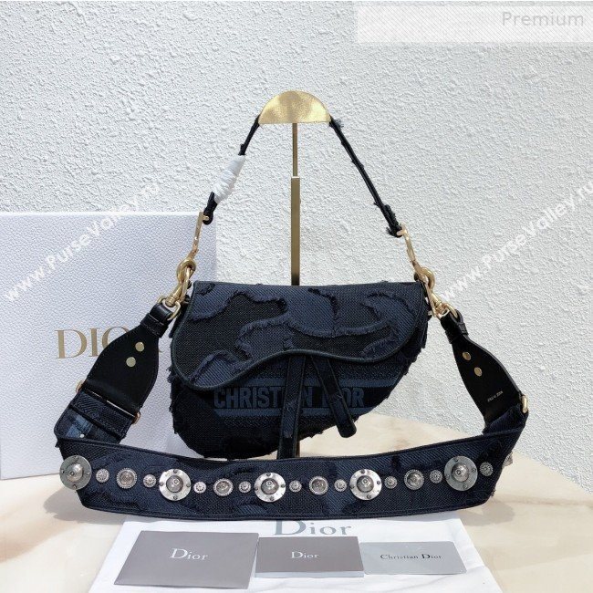 Dior Medium Saddle Bag in Camouflage Embroidered Canvas Bag Blue 2019 (XXG-0010734)