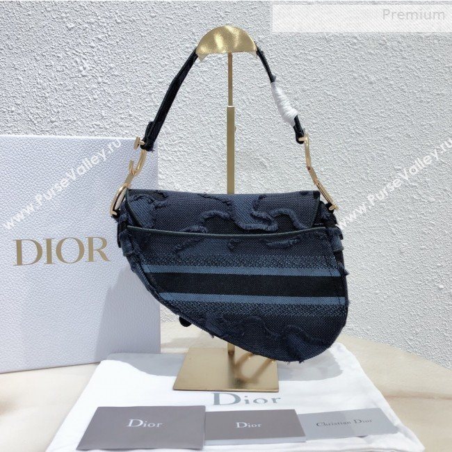 Dior Medium Saddle Bag in Camouflage Embroidered Canvas Bag Blue 2019 (XXG-0010734)