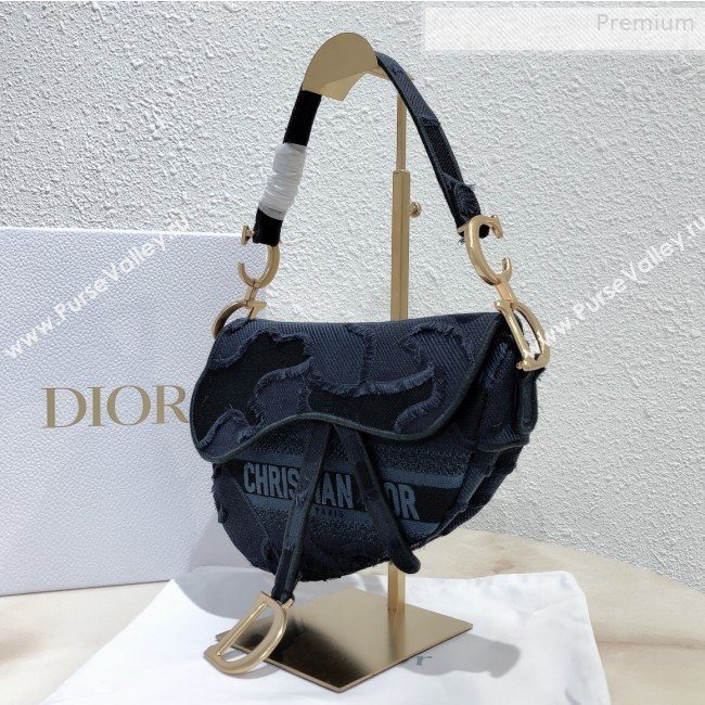 Dior Medium Saddle Bag in Camouflage Embroidered Canvas Bag Blue 2019 (XXG-0010734)
