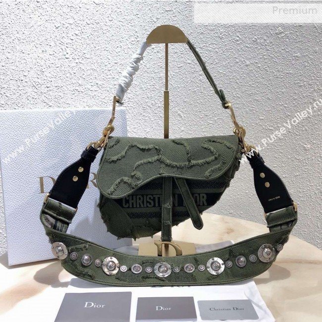 Dior Medium Saddle Bag in Camouflage Embroidered Canvas Bag Green 2019 (XXG-0010735)