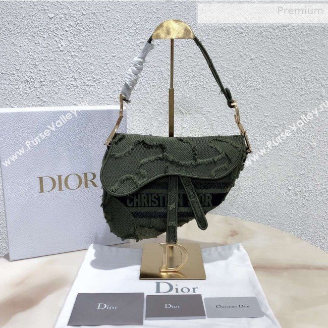 Dior Medium Saddle Bag in Camouflage Embroidered Canvas Bag Green 2019 (XXG-0010735)