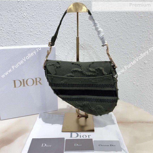 Dior Medium Saddle Bag in Camouflage Embroidered Canvas Bag Green 2019 (XXG-0010735)