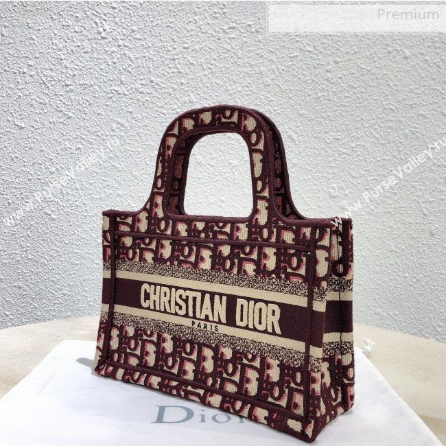 Dior Mini Book Tote Bag in Original Oblique Embroidered Canvas Burgundy 2019 (XXG-0010727)