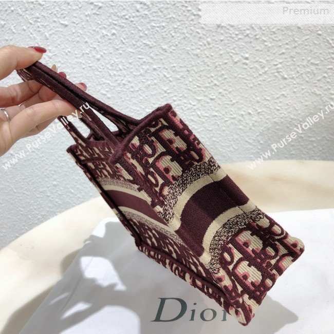 Dior Mini Book Tote Bag in Original Oblique Embroidered Canvas Burgundy 2019 (XXG-0010727)