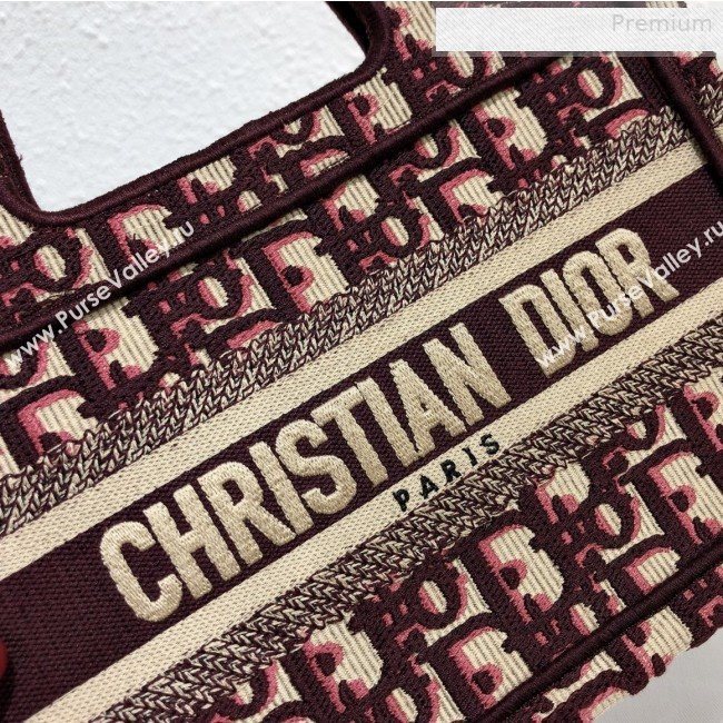 Dior Mini Book Tote Bag in Original Oblique Embroidered Canvas Burgundy 2019 (XXG-0010727)