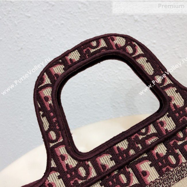 Dior Mini Book Tote Bag in Original Oblique Embroidered Canvas Burgundy 2019 (XXG-0010727)