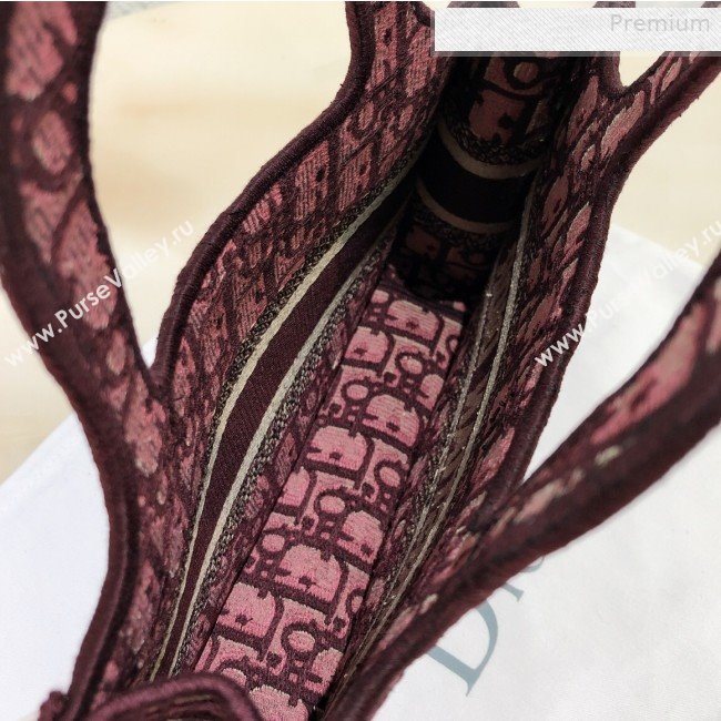 Dior Mini Book Tote Bag in Original Oblique Embroidered Canvas Burgundy 2019 (XXG-0010727)