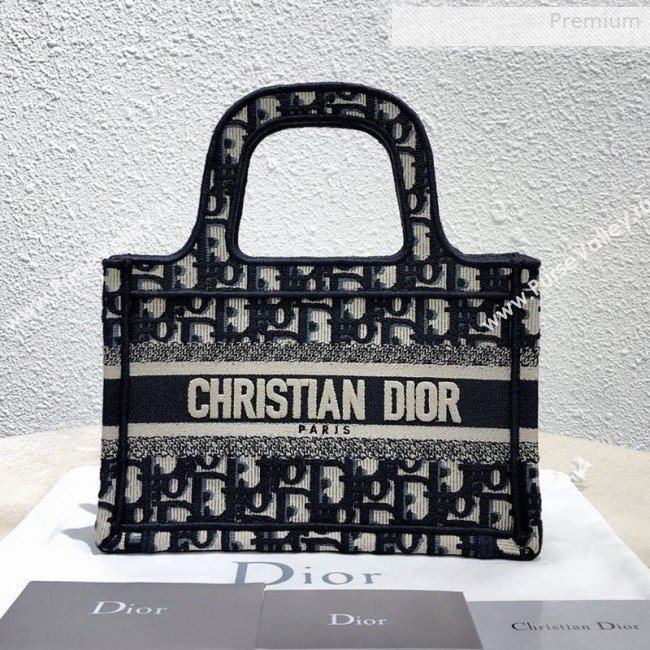 Dior Mini Book Tote Bag in Original Oblique Embroidered Canvas Blue 2019 (XXG-0010728)