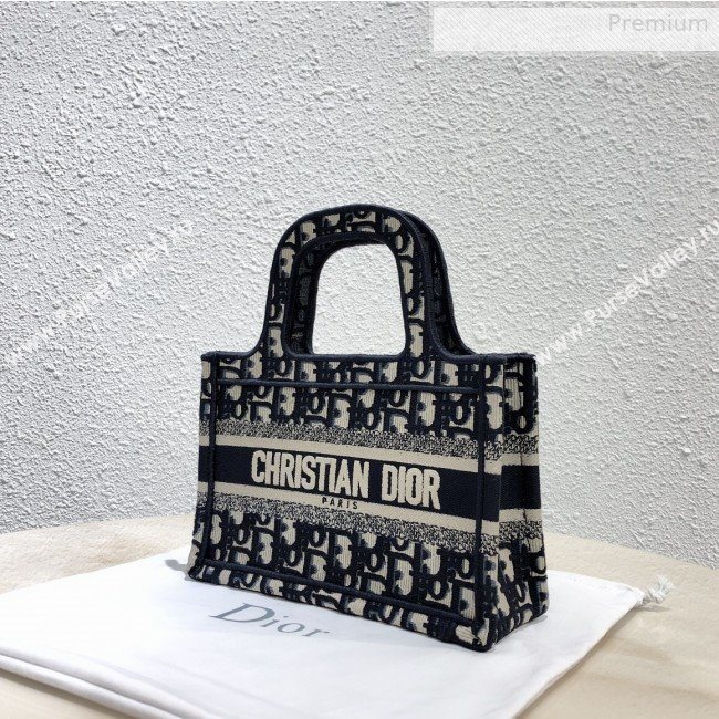 Dior Mini Book Tote Bag in Original Oblique Embroidered Canvas Blue 2019 (XXG-0010728)