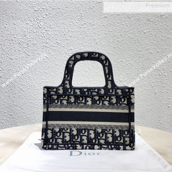 Dior Mini Book Tote Bag in Original Oblique Embroidered Canvas Blue 2019 (XXG-0010728)