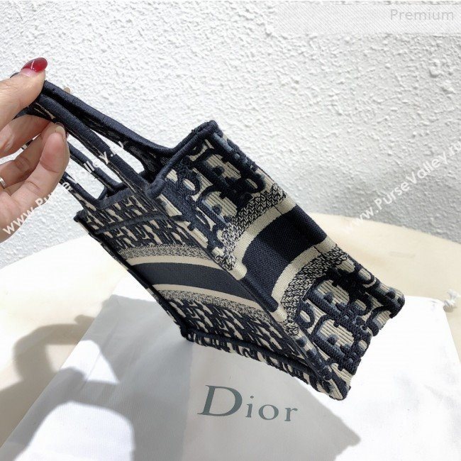 Dior Mini Book Tote Bag in Original Oblique Embroidered Canvas Blue 2019 (XXG-0010728)