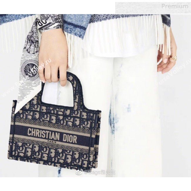 Dior Mini Book Tote Bag in Original Oblique Embroidered Canvas Blue 2019 (XXG-0010728)