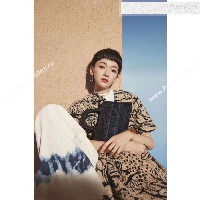 Dior Mini Book Tote Bag in Camouflage Embroidered Canvas Bag Blue 2019 (XXG-0010732)