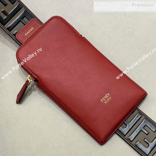 Fendi Strap You Calfskin FF Shoulder Strap with iPhone Pocket Red/Brown 2019 (CL-0011031)