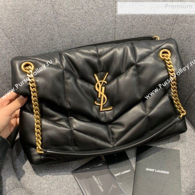 Saint Laurent Loulou Puffer Medium Bag in Quilted Lambskin 577475 Black/Gold 2019 (JD-0010742)
