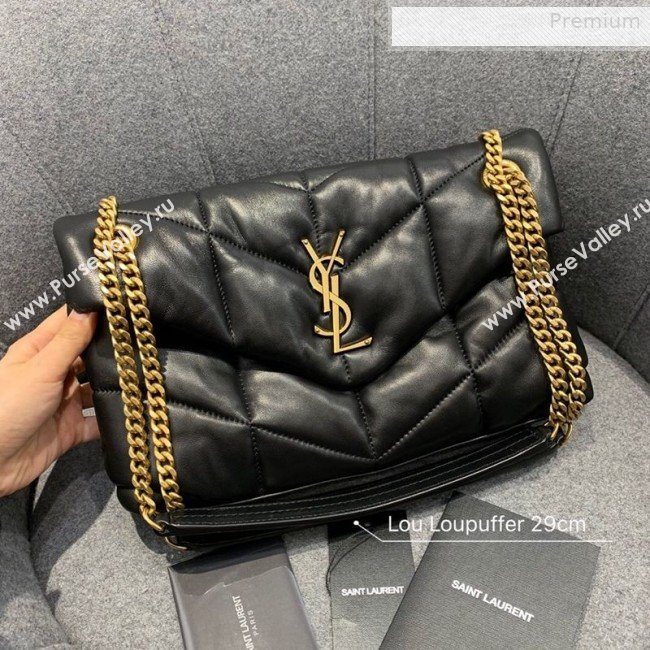 Saint Laurent Loulou Puffer Small Bag in Quilted Lambskin 577476 Black/Gold 2019 (JD-0010738)