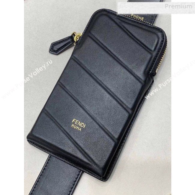 Fendi Strap You Calfskin FF Shoulder Strap with iPhone Pocket Black 2019 (CL-0011030)