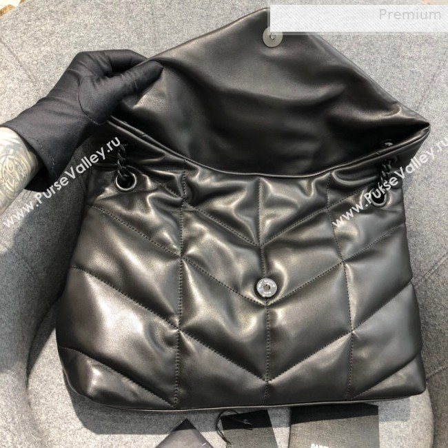Saint Laurent Loulou Puffer Medium Bag in Quilted Lambskin 577475 All Black 2019 (JD-0010743)