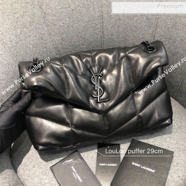 Saint Laurent Loulou Puffer Small Bag in Quilted Lambskin 577476 All Black 2019 (JD-0010739)