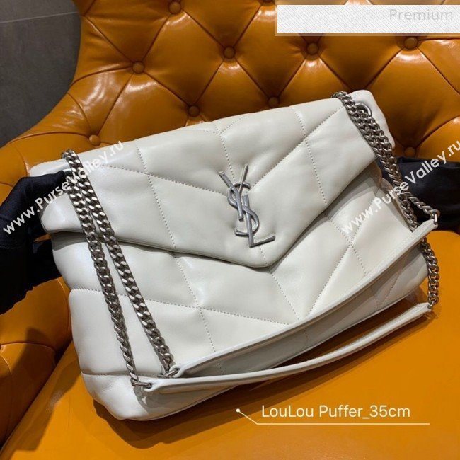 Saint Laurent Loulou Puffer Medium Bag in Quilted Lambskin 577475 White 2019 (JD-0010745)