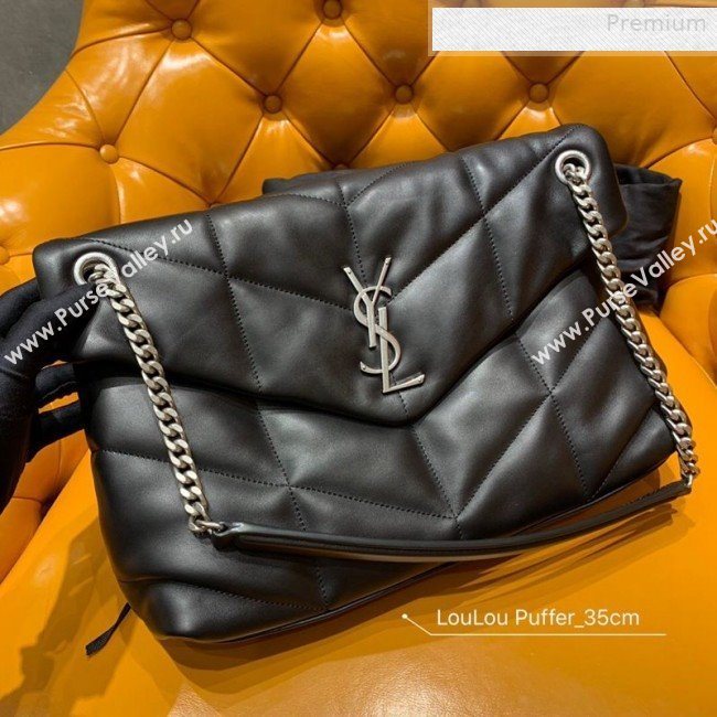 Saint Laurent Loulou Puffer Medium Bag in Quilted Lambskin 577475 Black/Silver 2019 (JD-0010744)