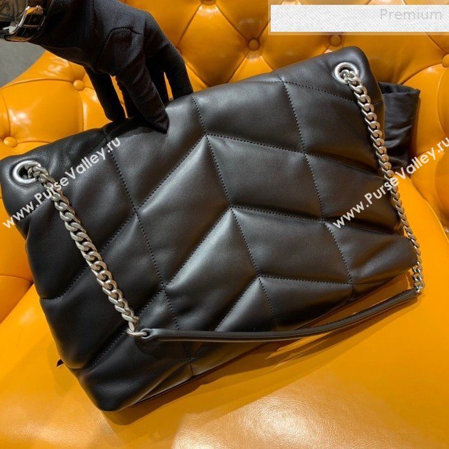 Saint Laurent Loulou Puffer Medium Bag in Quilted Lambskin 577475 Black/Silver 2019 (JD-0010744)