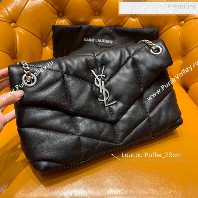 Saint Laurent Loulou Puffer Small Bag in Quilted Lambskin 577476 Black/Silver 2019 (JD-0010740)