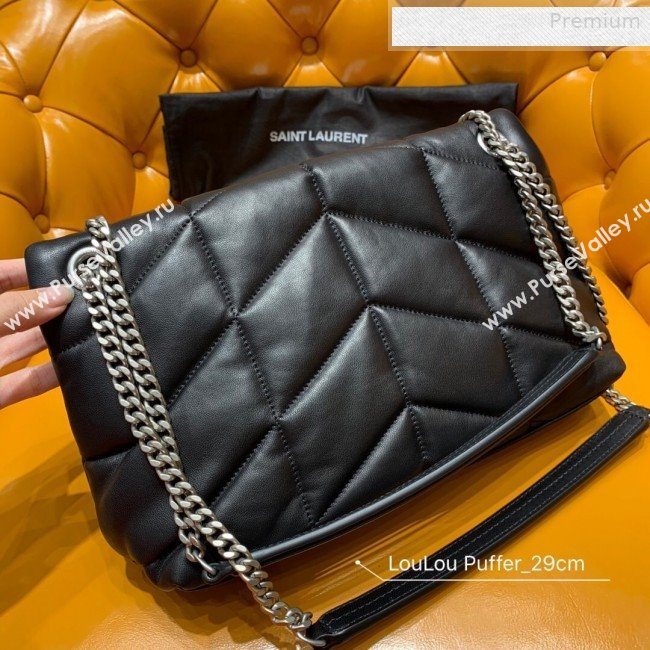 Saint Laurent Loulou Puffer Small Bag in Quilted Lambskin 577476 Black/Silver 2019 (JD-0010740)