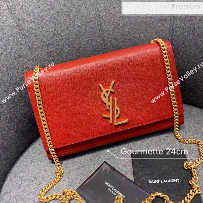 Saint Laurent Medium Kate Chain Crossbody Bag in Grained Leather 470428 Red 2019 (JD-0010747)