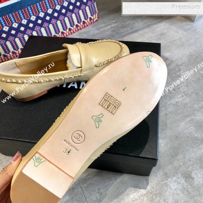 Chanel Lambskin Chain Flat Loafers G35631 Beige 2020 (DLY-0011033)