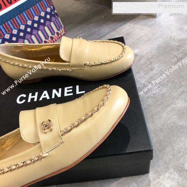 Chanel Lambskin Chain Flat Loafers G35631 Beige 2020 (DLY-0011033)