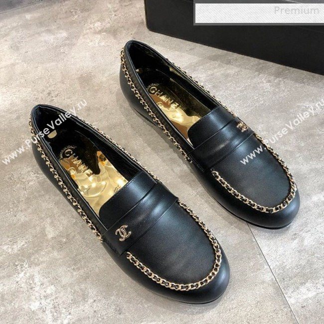 Chanel Lambskin Chain Flat Loafers G35631 Black 2020 (DLY-0011034)