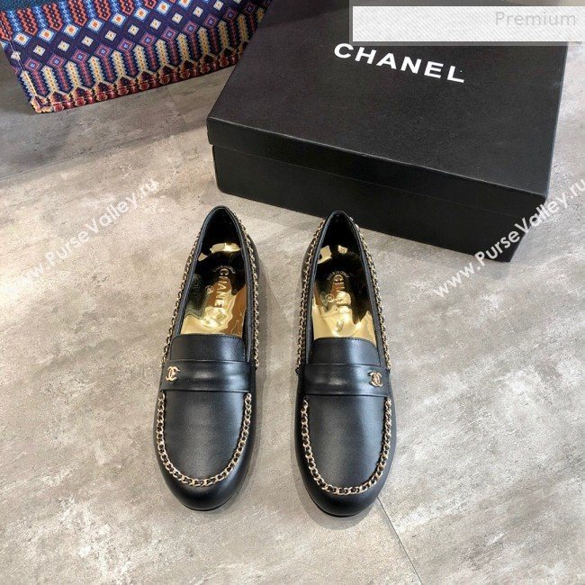 Chanel Lambskin Chain Flat Loafers G35631 Black 2020 (DLY-0011034)