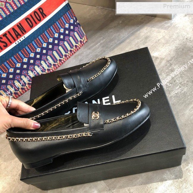 Chanel Lambskin Chain Flat Loafers G35631 Black 2020 (DLY-0011034)