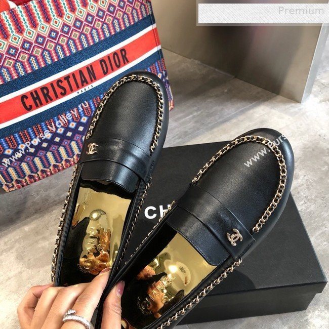 Chanel Lambskin Chain Flat Loafers G35631 Black 2020 (DLY-0011034)